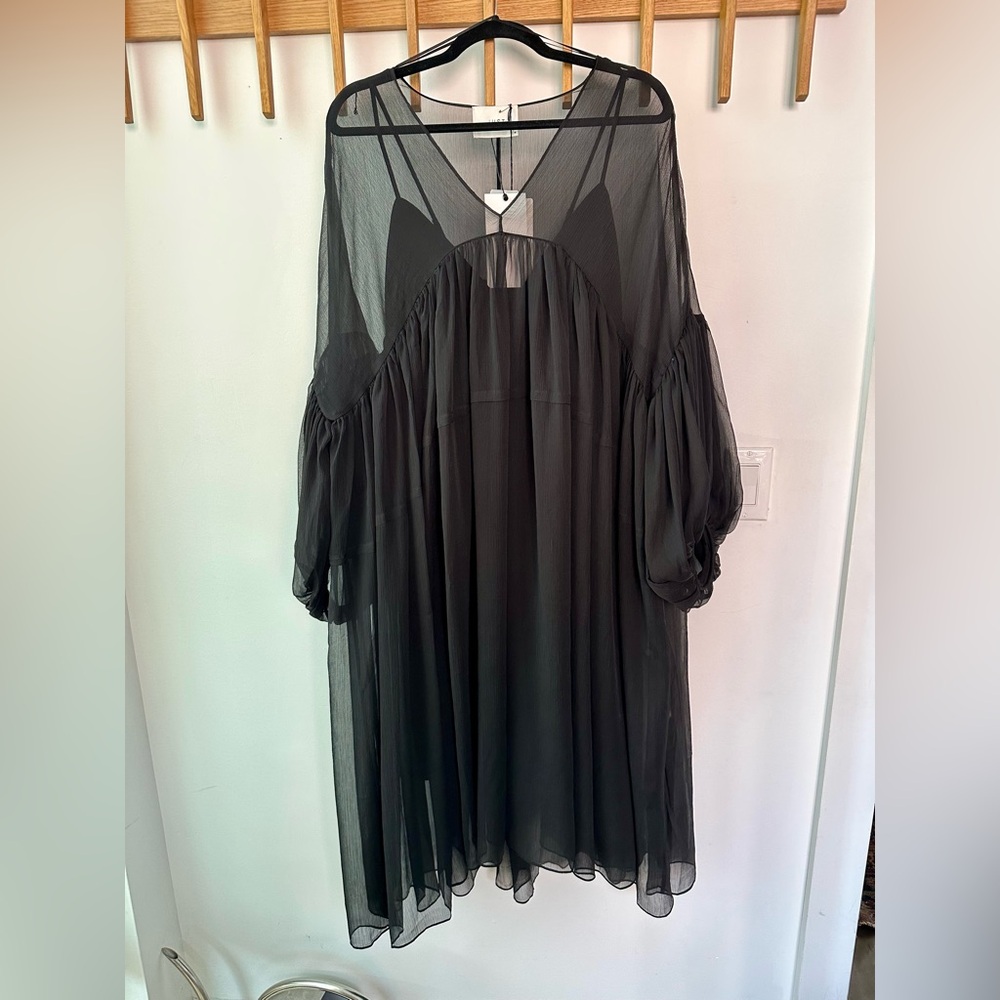 JUST, Indie Designer Label, Sheer Black Off-Shoulder Midi Bisou Dress